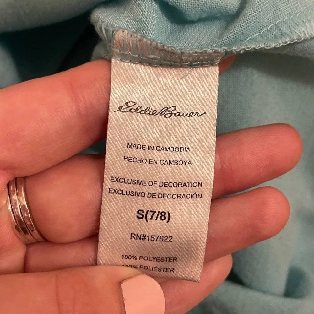 4/$25 Eddie Bauer 2 Piece Pajama Set Girls Small 7/8 Blue White Clouds - Picture 6 of 14